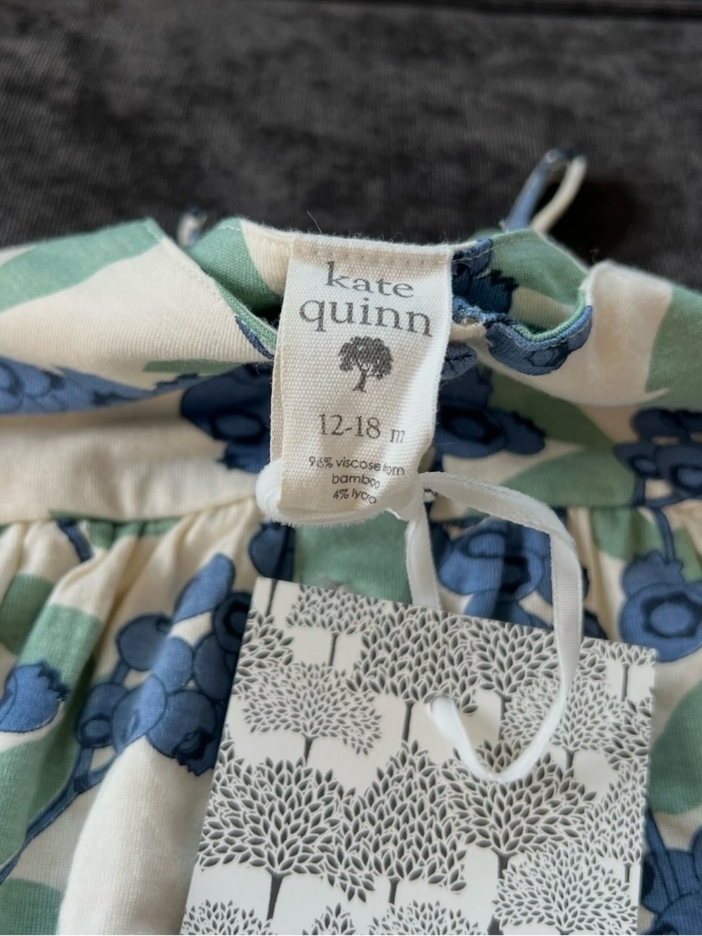 NWT Kate Quinn Bamboo Smock Tie Jumpsuit in Blueberry Orchard Size 12-18 Months - Picture 2 of 5